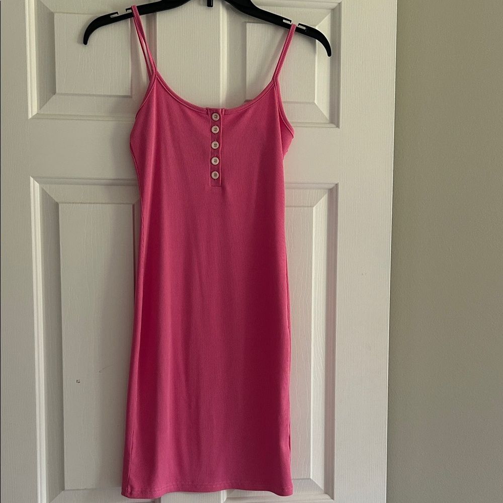 Pink Ribbed Midi Dress with Spaghetti Straps Size Small